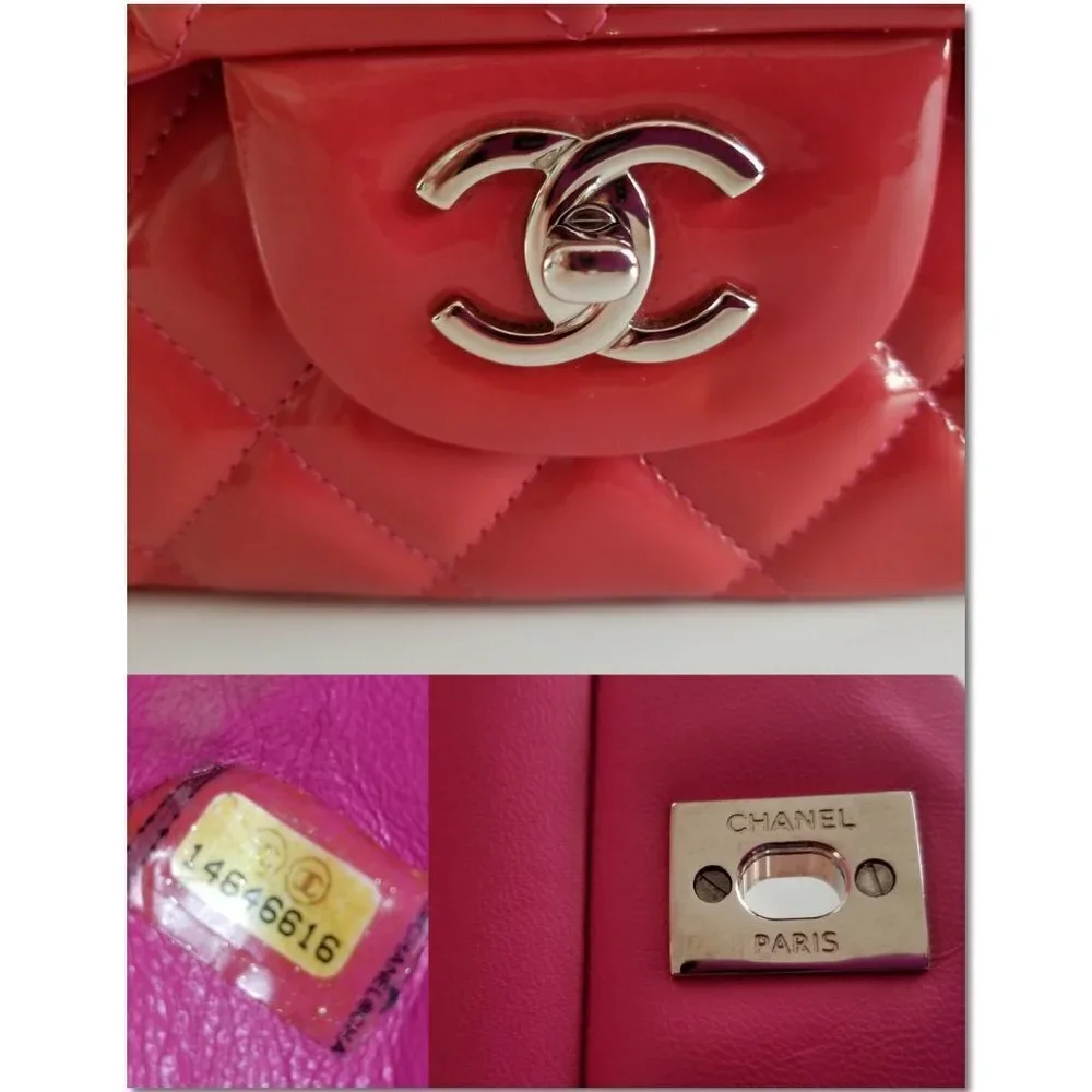 Authentic Chanel Red Patent Leather Jumbo Classic Double Flap Chain Shoulderbag